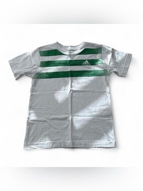 Adidas White Baby Soccer Tee with Green Horizontal Stripes